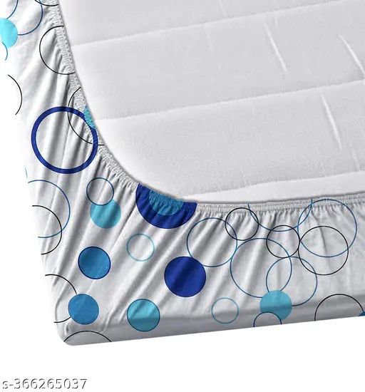 White cotton double bedsheet set with 2 pillow covers, geometric geo-pattern, superfine quality, ideal for adult summer use