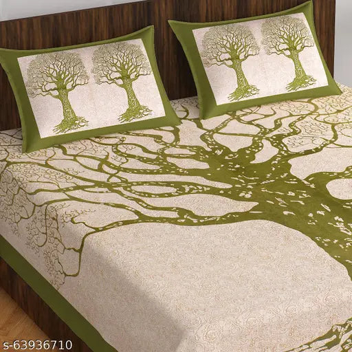 BedZone 100 % Cotton Comfort Rajasthani Jaipuri Tradition King Size Double Bed Bedsheet with 2 Pillow Covers, Multicolour