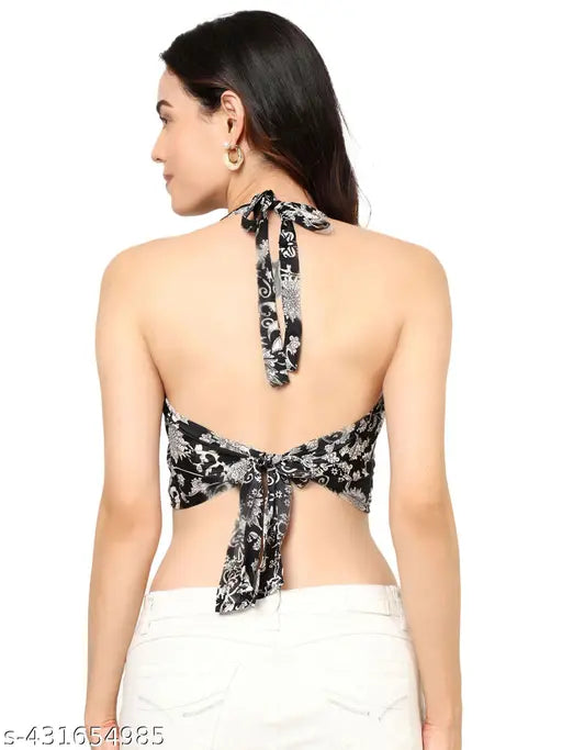 Viscose printed net halter top, free size, comfortable fashion for any occasion