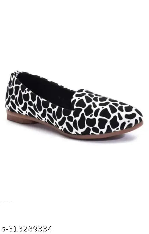 Synthetic leather black animal print ballerinas for women - slip-on style, sizes IND-3 to IND-9