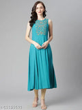 Teal knee-length kameez with lace design