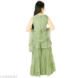 Green Georgette embroidered salwar suit for girls, self-designed net top with short sleeves and matching bottom, aged 6-7, 9-10, or 15-16 years, Indian origin