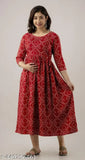 Red cotton maternity dress with adjustable hidden side zip