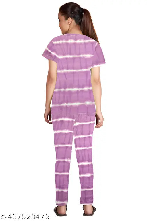 Women's tie dye printed night suit set (pack of 2), polycotton fabric, short sleeve t-shirt and pyjama style co-ords for stylish sleepwear