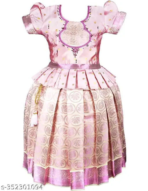 Tissue lehenga-silk kids' lehenga choli, floral printed short sleeves, 6-12 months, Indian festivals