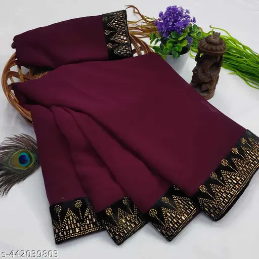 Purple georgette silk Bollywood saree with diamond border and pallu