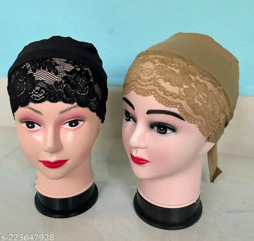 Modern hijab cap with lace detail, 1 underwear tie pack