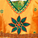 Art Silk embellished Senbagha Pavadai Lehenga Choli with waist belt, available in various sizes from 0-3 months to 7-8 years. Indian handcrafted embroidery work