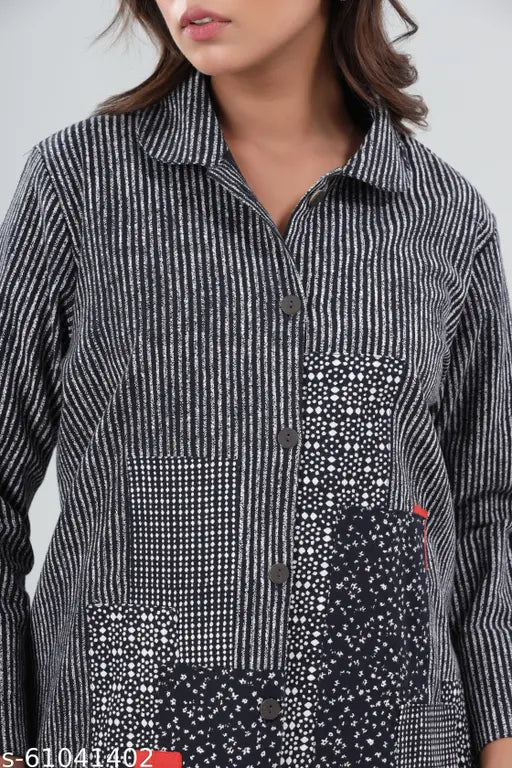 Cotton printed net Gianna women's jacket, long sleeves, size M (38in bust, 26in length, 40in waist, 46in hip, 14in shoulder)