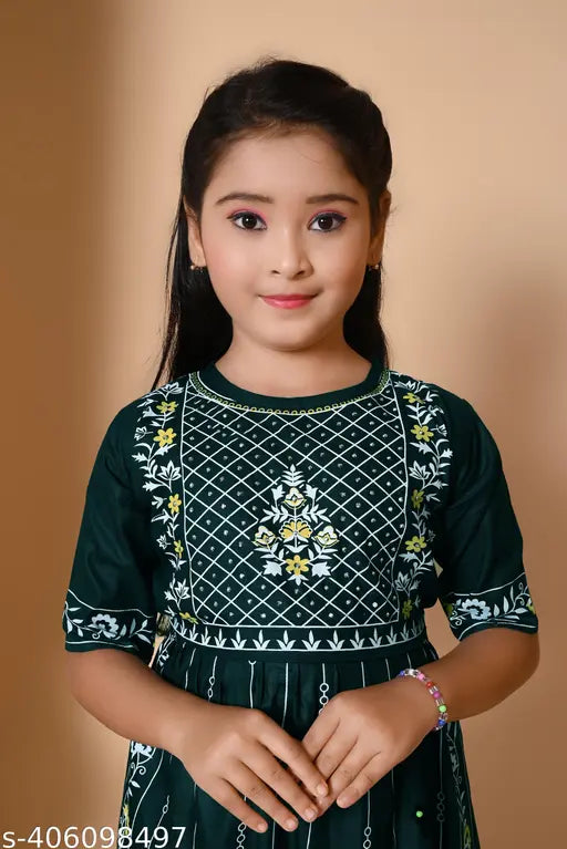 Cotton blend printed anarkali palazzo dresses for girls - Various sizes from 0-3 months to 11-12 years, origin India