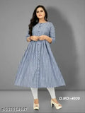 Navy blue striped kurta with unstitched hem