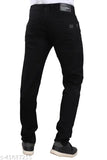 Black denim jeans for men by SEGVAY. Solid pattern, rock n roll wardrobe staple, versatile fit and length options, India origin