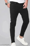 Black cotton denim jeans for men, solid pattern, high-quality fit in sizes 28, 30, 32 from India