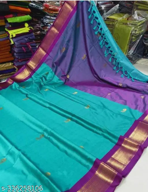 Blue and purple Pathani silk saree with intricate border design
