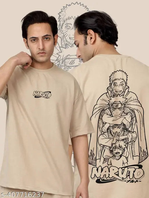 Classy Naruto printed oversized cotton T-shirt for men, loose fit, three-quarter sleeves, high quality material, Naruto anime print