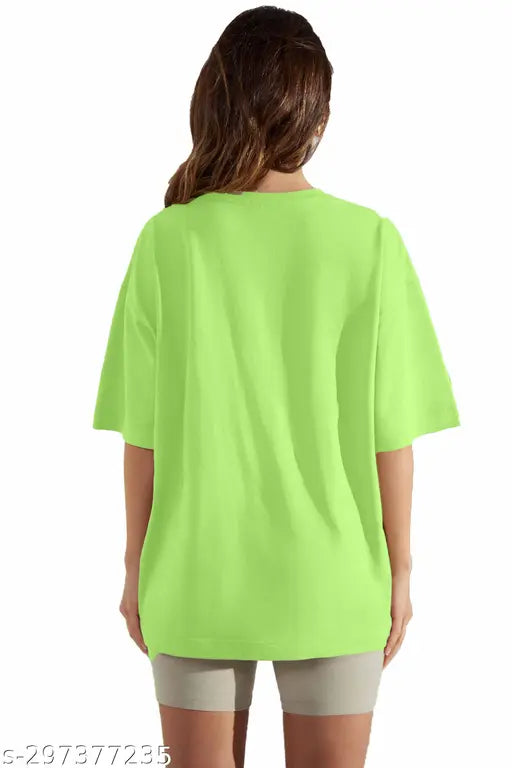Green cotton blend oversized womens half sleeve T-shirt