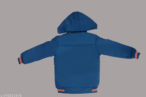 Blue children's winter jacket with hood and zip closure