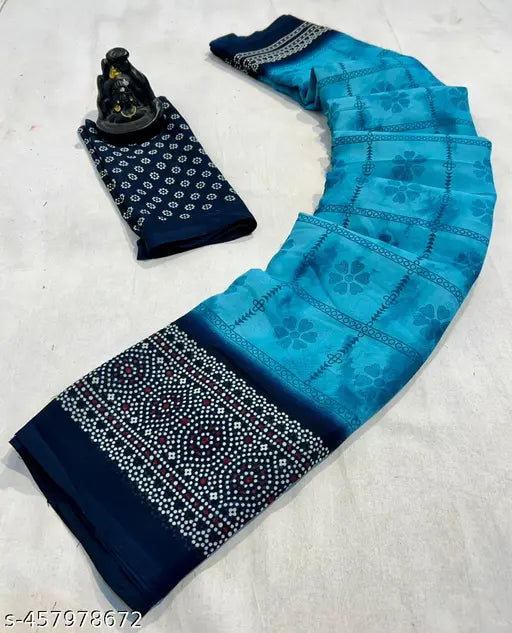 Georgette designer saree with Zari woven blouse, Indian free-size