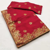 Embroidered red saree with full diamondstone hendwork, blouse included