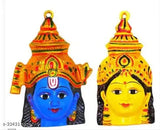 Metal Laxmi Narayan face idol, 7.5 inch tall Indian god statue