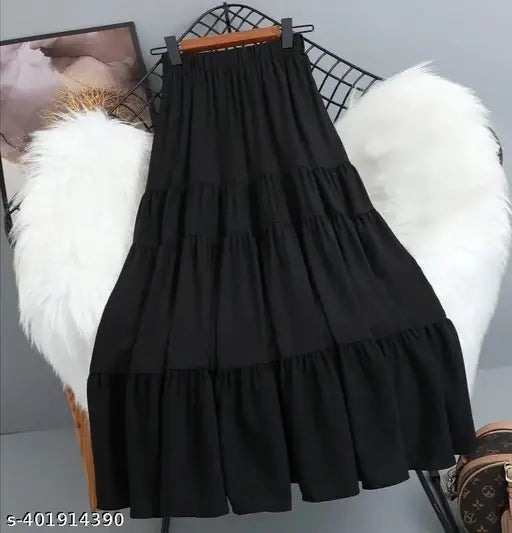 Rayon solid skirt, trendy women's skirt from India (size 24, 13in waist, 36in length)