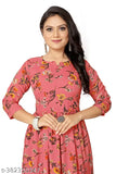 Red Anarkali kurta with floral print, long sleeves