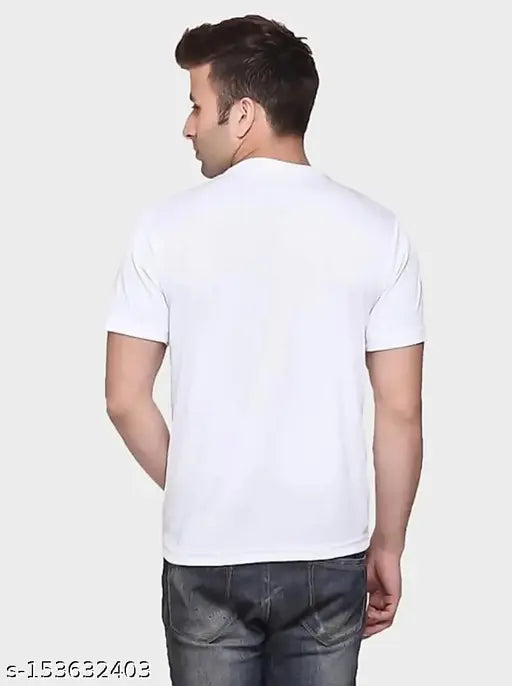 Men's printed roundneck t-shirts, polyester, short sleeves, vibrant design, various sizes S to XL from India