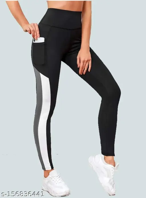 Stretchable striped jeggings, free size 28-40 inch gym wear for girls & women (Lycra), workout trousers for yoga