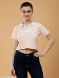 Solid half-sleeve polycotton crop-top t-shirt for women - vibrant and fashionable cropped polo in XS, S, M, L, XL