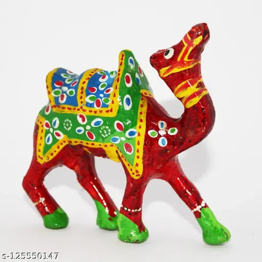 Handmade Rajasthani camel figurine set (red), poly resin animal decor items for home or car, 3 pieces of varying sizes: Big - 12.5x4x10 cm, Medium - 10x3x8 cm, Small - 8x2.5x6 cm, made in India
