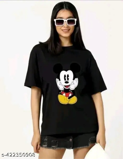 Black & red cartoon printed women's oversized fit t-shirt (pack of 2), cotton blend three-quarter sleeves