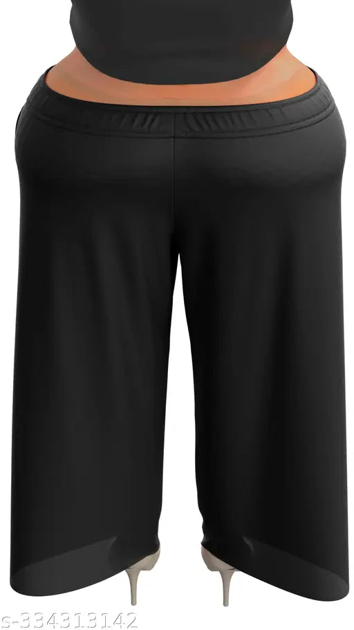 Wide-leg, oversized Rayon pajama pants in black for plus size women with large side pocket, comfortably loose fit, perfect for loungewear and sleepwear