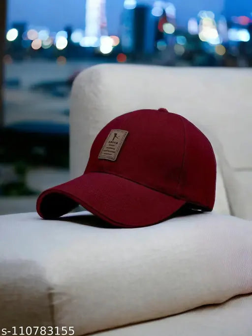 Classy men's maroon cotton baseball cap (solid), traditionally designed, made in India