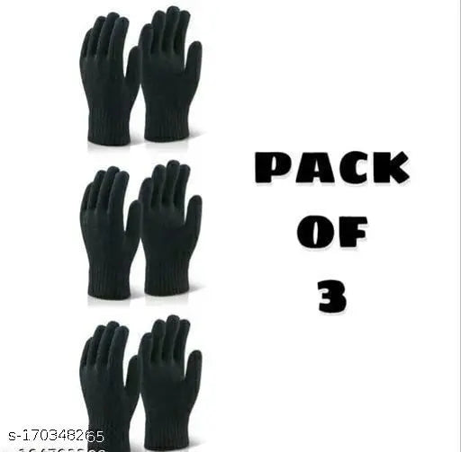 Woolen unisex hand gloves combo pack. 3 pairs, soft, cool, and comfortable for winter protection. Solid design, ideal for girls, boys, men, and women. Made in India
