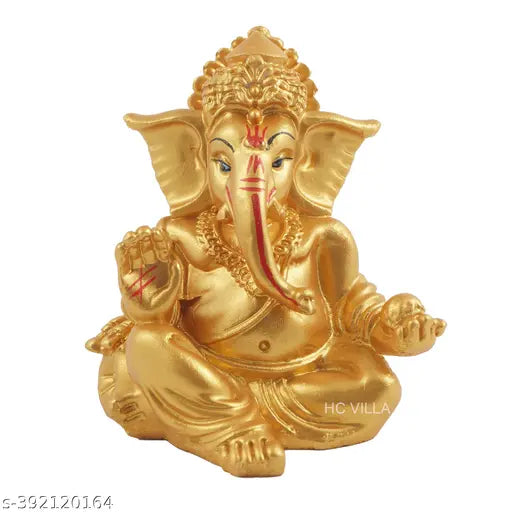 Matte gold resin Lord Ganesha Ji Murti, 7cm x 8cm x 7cm Ganpati statue for home decor & gift showpiece - Positive energy symbol