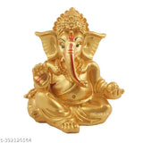 Matte gold resin Lord Ganesha Ji Murti, 7cm x 8cm x 7cm Ganpati statue for home decor & gift showpiece - Positive energy symbol
