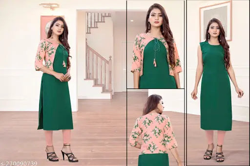 Women's crepe Aline kurti, solid-colored regular fit, sleeveless garment from India