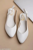 White synthetic ballerinas, casual side bow detailed flat belly shoe by Shoetopia for women & girls, feeling comfortable on feet