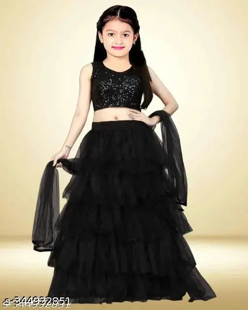 velvet ruffle satara lehenga-choli set for kids, semi-stitched net dupatta with sequin choli, party wear or wedding wear for girls aged 1-16 years