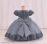 Grey embellished net frock, 2-3 years baby girl's clothing from India