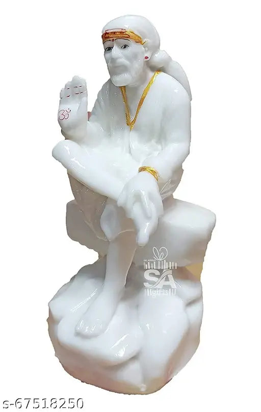 White marble Sai Baba Murti Idol statue (35 inches), traditional Indian home decor for pooja or gifting occasions