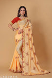 Artisanal women's silk saree with embroidered pallu and matching blouse, ideal for festivals or weddings