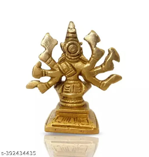 Brass, 8-hand statue of deity Varahi Amman, with intricate details and craftsmanship, perfect for home or temple worship