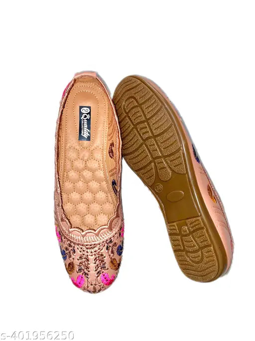 Pink textile multi belly slip-on ballerinas for women & girls, high-quality Indian Juttis with comfort sole