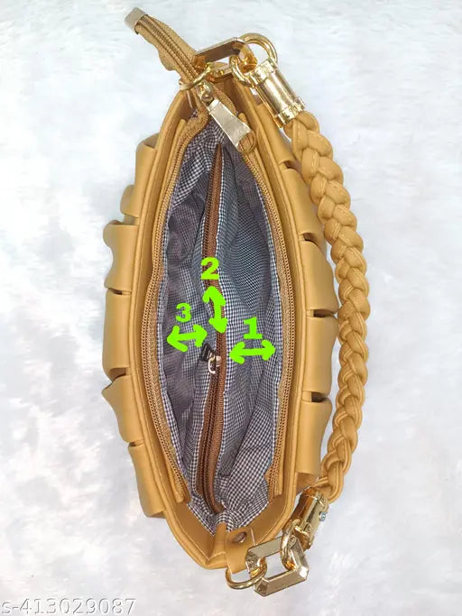 Trendy cross body sling bag, gold with mesh pocket