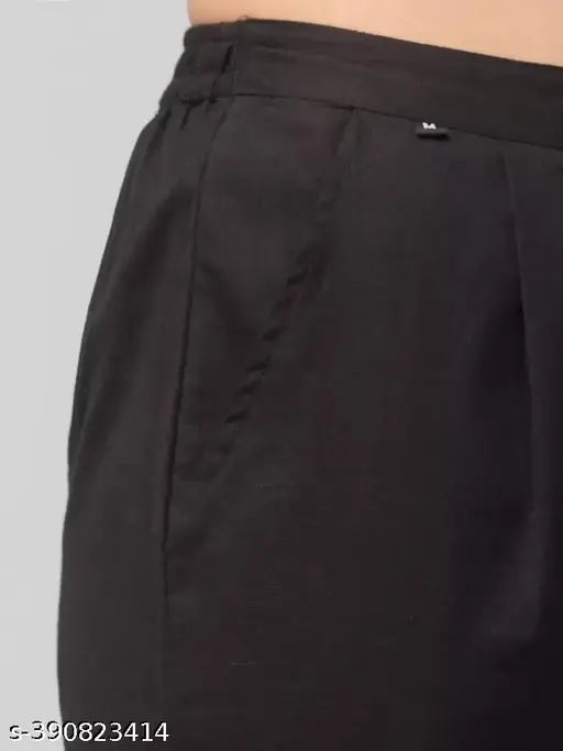 Black cotton blend women's regular fit trousers