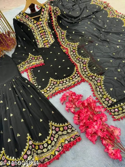 Black, embellished, South Asian traditional wear set with dupattas