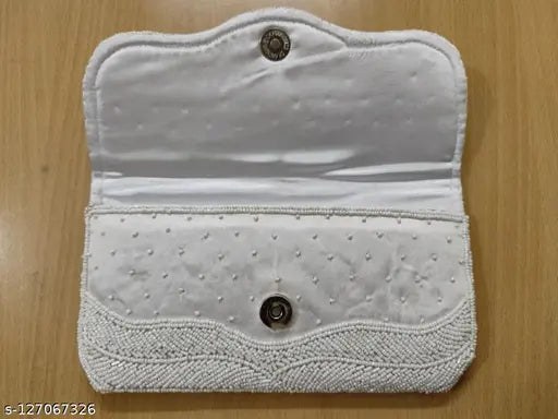 Women's beaded white clutch wallet