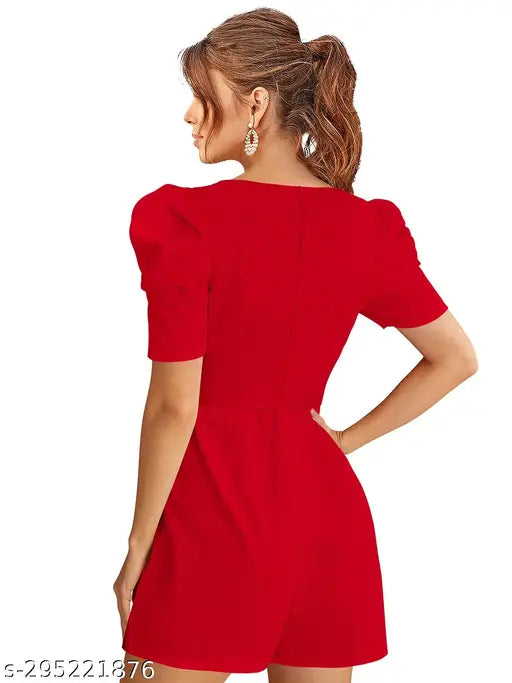 Stretchable lycra knit short jumpsuit for women, solid net pattern, perfect for summer wardrobes