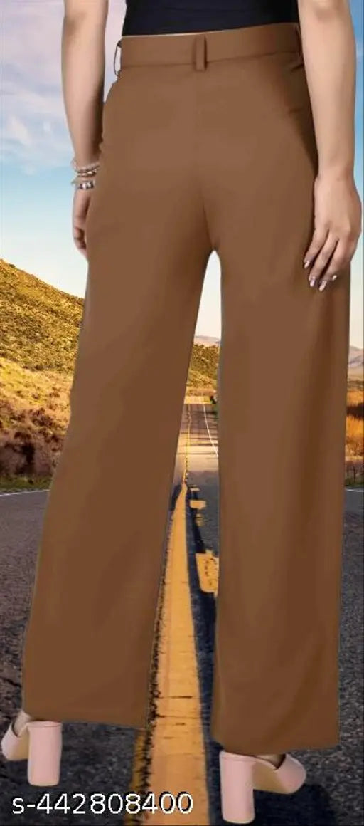 Brown cotton two pocket slim fit women's pants